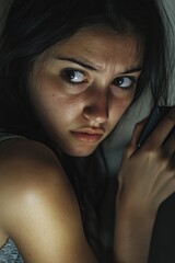 Wall Mural - A woman holding a cell phone in her hand