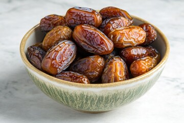 Poster - A bowl of fresh dates sitting on a wooden table