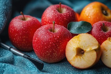 Aufkleber - A bowl of fresh apples sits on a wooden table