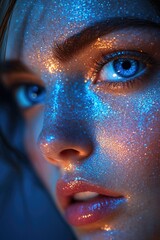 Poster - Close-up shot of a woman's face with glitter makeup and bold features