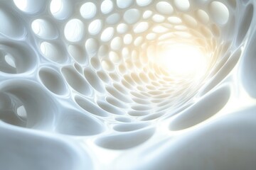 Poster - Abstract representation of light swirling through a white tunnel structure