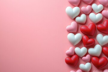Poster - A bunch of red and white hearts on a pink background, perfect for romantic occasions or Valentine's Day themes