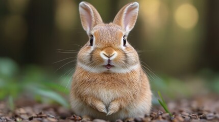 Aufkleber - A brown rabbit perched on top of a mound of earth, looking around