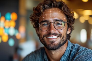 Poster - A happy man wearing glasses and a beard looks directly into the lens