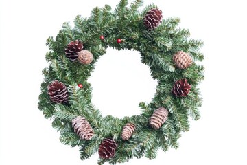 Poster - A festive Christmas decoration featuring a circular wreath made of pine cones and berries