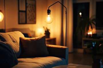 Poster - A cozy living room with a couch and a lamp