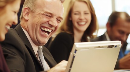 Aufkleber - A person having fun and amused while using a laptop computer
