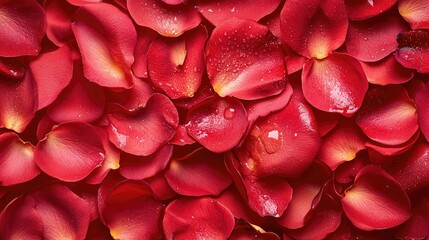 Poster - Red Flower Petals with Dew Drops Macro Close Up Natural Beauty and Elegance Background