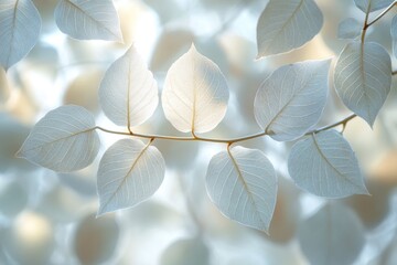 Poster - A close-up shot of a tree branch featuring white leaves, perfect for adding a touch of nature to your design