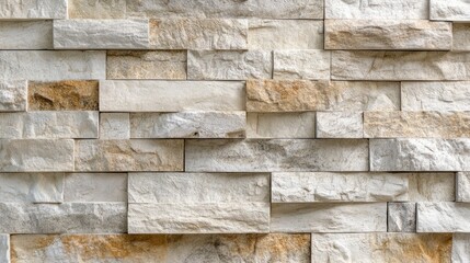 Poster - Textured brick wall surface featuring a close-up view of natural stone elements in varying shades of beige and white for design backgrounds.