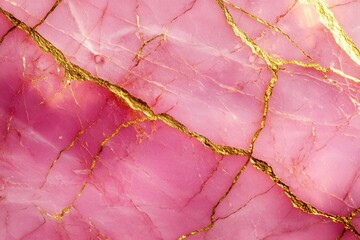Poster - A detailed view of a beautiful pink and gold marble, ideal for decorative or design purposes