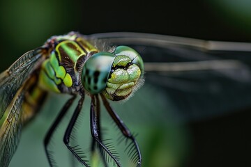 Aufkleber - A close-up image of a dragonfly's head and wings, with intricate details visible