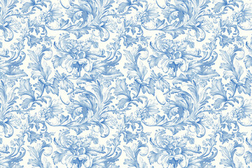 Poster - Floral Toile Tapestry Pattern. Vintage botanical wallpaper pattern. Background image. Created with Generative AI technology