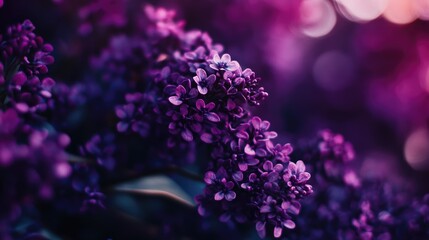 Poster - Purple flowers blooming in a garden with a soft focus and bokeh background creating a serene and colorful atmosphere.