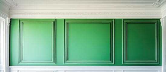 Poster - Contemporary interior design featuring elegant white ceiling and vibrant green wall with stylish moldings and smooth lines for modern aesthetics