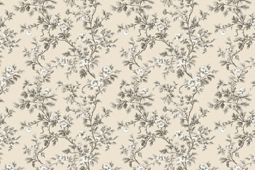 Poster - Floral Toile Tapestry Pattern. Vintage botanical wallpaper pattern. Background image. Created with Generative AI technology