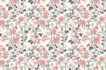 Poster - Floral Toile Tapestry Pattern. Vintage botanical wallpaper pattern. Background image. Created with Generative AI technology