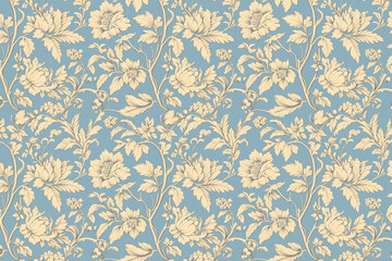 Poster - Floral Toile Tapestry Pattern. Vintage botanical wallpaper pattern. Background image. Created with Generative AI technology