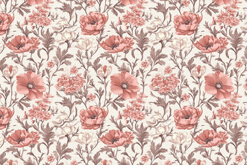 Poster - Floral Toile Tapestry Pattern. Vintage botanical wallpaper pattern. Background image. Created with Generative AI technology
