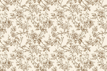 Poster - Floral Toile Tapestry Pattern. Vintage botanical wallpaper pattern. Background image. Created with Generative AI technology