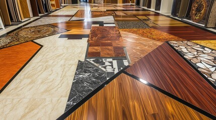 Poster - Diverse Natural Linoleum Samples Showcasing Unique Patterns and Textures in Modern Flooring Design
