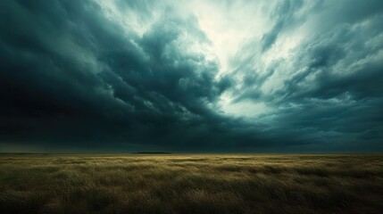 Poster - Dramatic storm clouds gathering over an open landscape before an impending thunderstorm in a moody atmospheric setting
