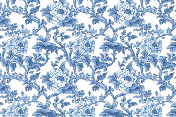 Poster - Floral Toile Tapestry Pattern. Vintage botanical wallpaper pattern. Background image. Created with Generative AI technology
