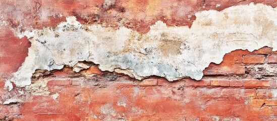 Poster - Textured weathered red brick wall with peeling paint suitable for urban photography and design backgrounds