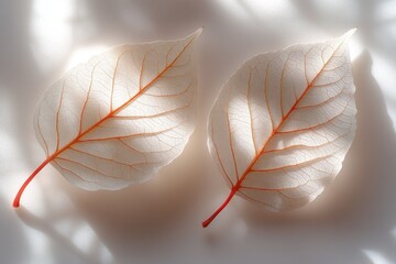 Poster - Two white leaves on a plain white surface