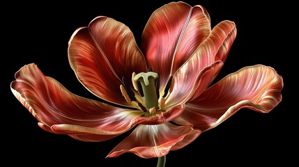 Aufkleber - Vibrant red tulip flower against black background showcasing its intricate petals and striking colors in a beautiful spring display
