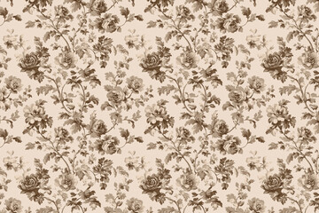 Poster - Floral Toile Tapestry Pattern. Vintage botanical wallpaper pattern. Background image. Created with Generative AI technology