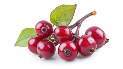Poster - Turkey berry cluster with vibrant red fruit and green leaves on white background, showcasing its natural beauty and potential culinary uses.