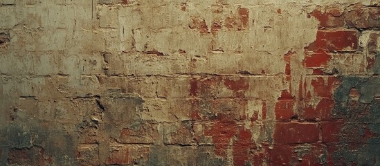 Poster - Weathered brick wall close up with textured layers and paint remnants perfect for backgrounds in various design projects.