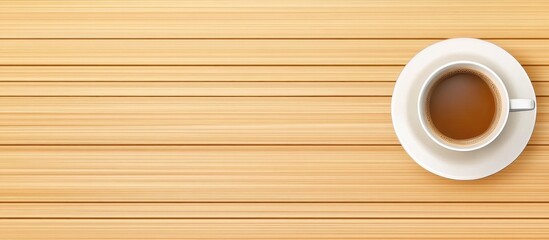 Aufkleber - Cappuccino coffee cup positioned on a light wooden table surface with ample blank space for creative text placement and design elements.