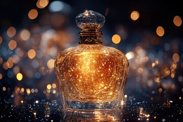 Poster - A perfume bottle sits on a table, perfect for product photography or editorial use