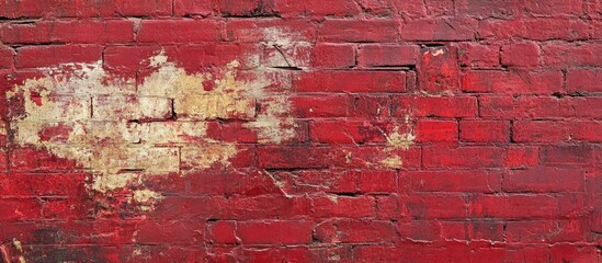 Poster - Aged red brick wall with peeling paint showcasing weathered texture perfect for vintage or rustic interior design projects