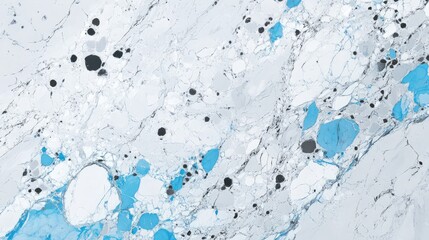 Poster - Polished light grey and sky blue African marble texture featuring scattered black and light granules, ideal for countertops and wall tiles, abstract elegance.