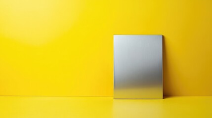 Poster - Silver picture frame on vibrant yellow background showcasing success concept with ample copy space for text or branding elements.