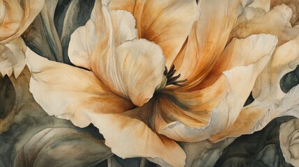 Aufkleber - Soft beige tulip watercolor artwork showcasing delicate petals and subtle textures evoking a serene natural beauty in floral design.