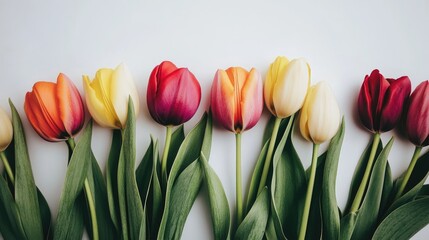 Poster - Elegant arrangement of colorful tulips isolated on a clean white background showcasing the beauty of spring flowers in full bloom