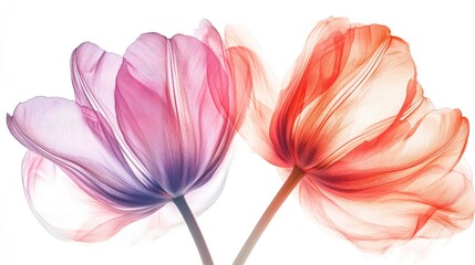 Poster - Elegant Tulips in Soft Pastel Colors Isolated on White Background for Floral Design and Decoration Concepts