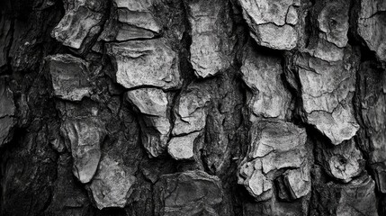 Leinwandbilder - Textured bark of an ancient tree showcasing intricate patterns and rough surfaces in black and white photography for nature and design concepts.
