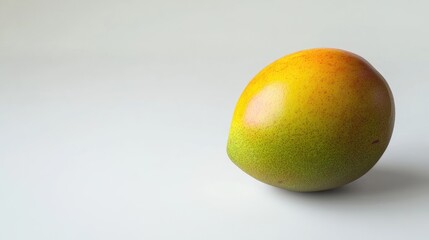 Poster - Ripe Mango on Soft White Background Capturing the Essence of Tropical Fruits and Freshness for Culinary and Lifestyle Imagery