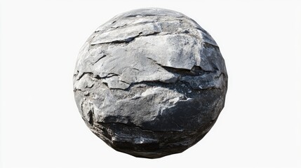 Poster - Round textured stone with rough surface isolated on a clean white background for artistic or design purposes.