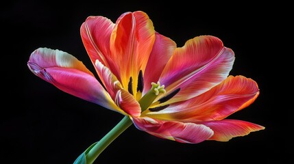 Aufkleber - Vibrant tulip blossom against a dark background showcasing stunning colors perfect for floral design or artistic projects