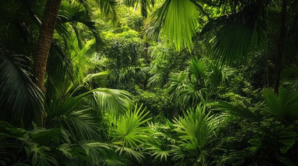 Aufkleber - Lush Tropical Island Vegetation Featuring Dense Greenery and Vibrant Foliage in a Summer Landscape