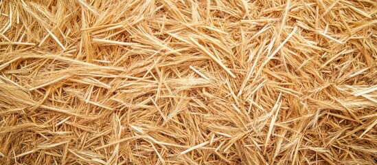 Poster - Golden wheat straw texture from a top perspective, showcasing diverse strands in a warm beige palette, ideal for agricultural themed design and backgrounds.