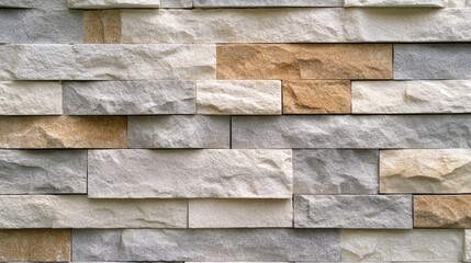 Poster - Textured stone wall with a variety of neutral colors showcasing a rustic aesthetic suitable for background or architectural design projects