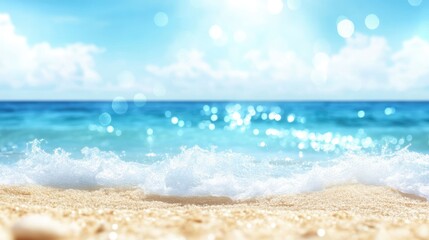 Poster - sunlit ocean waves with bokeh effect creating a dreamy beach atmosphere and soft blurred background 