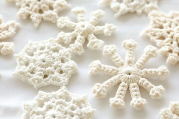 Aufkleber - Arrangement of handmade snowflakes on a table, perfect for winter decorations or crafts